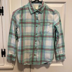 Time and Tru Kids Plaid Button-Down Shirt - Mint and Pink